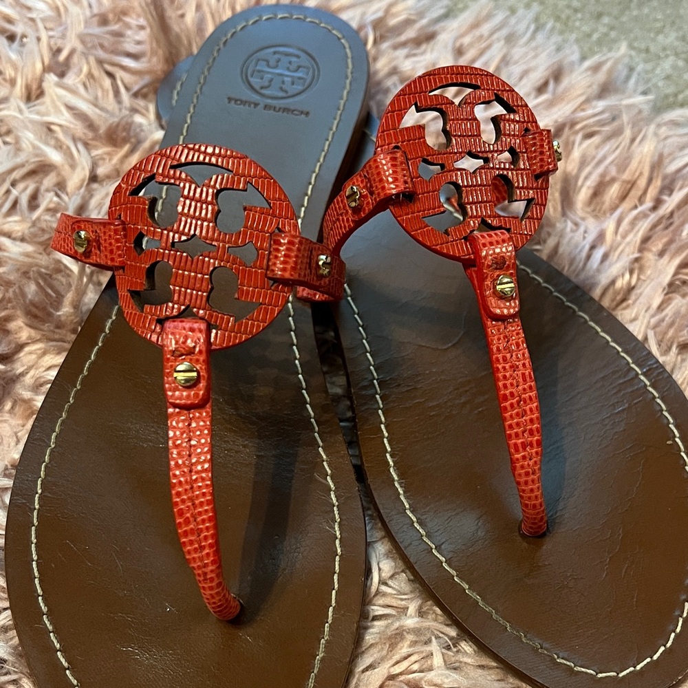 Tory Burch Red Mini Miller Leather Sandals
